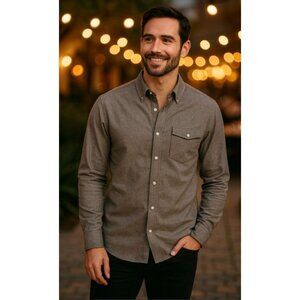 VTG Mens Casual LS Snap Pearl Button Shirt Med Taupe Work wear Normcore